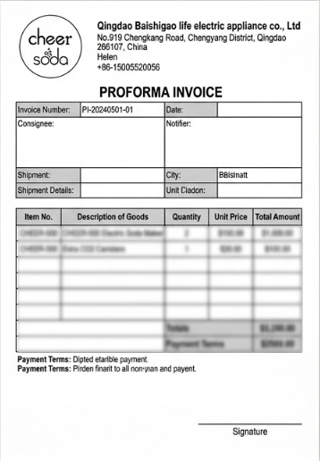 Proforma Invoice Sample