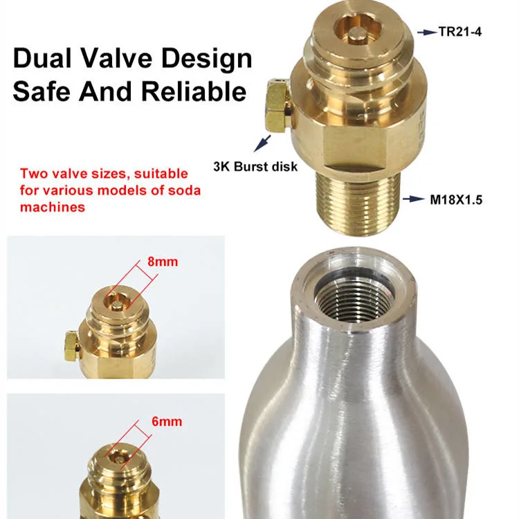 TR21-4 and M18x1.5 CO2 cylinder valve reference for soda maker compatibility