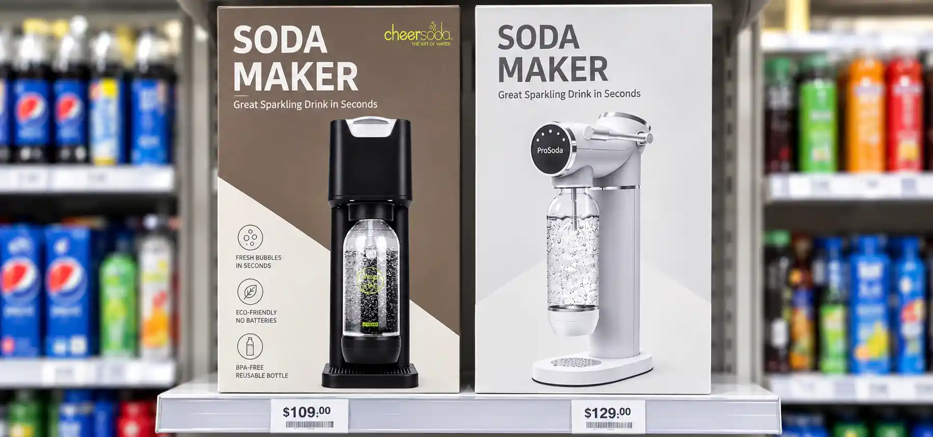 Supermarket private label home soda maker product line